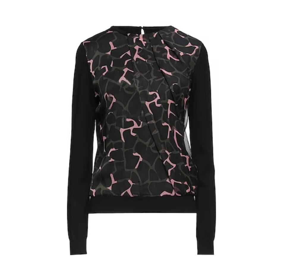 Emporio Armani Black Pink Green Retro Mixed Media Knit Top Sweater Blouse 50 XL